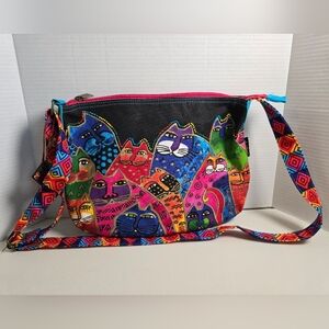 Laura Burch Hand Tote/Purse Canvas Colorful Cat Print-Vintage
